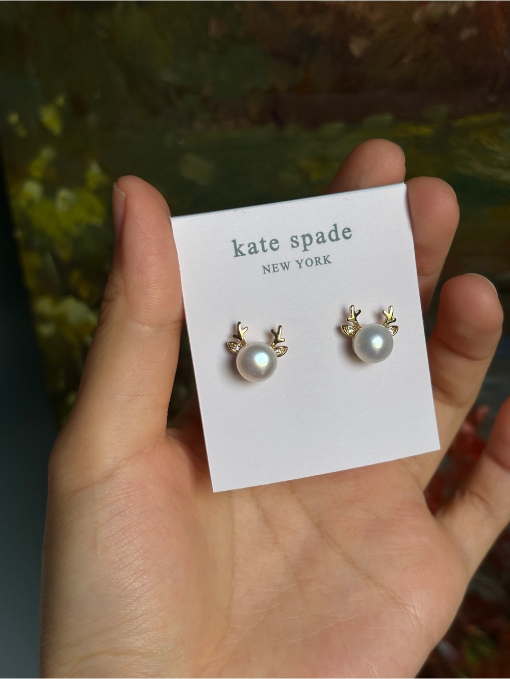 kate spade Gold & Pearl Reindeer Stud Earrings - White